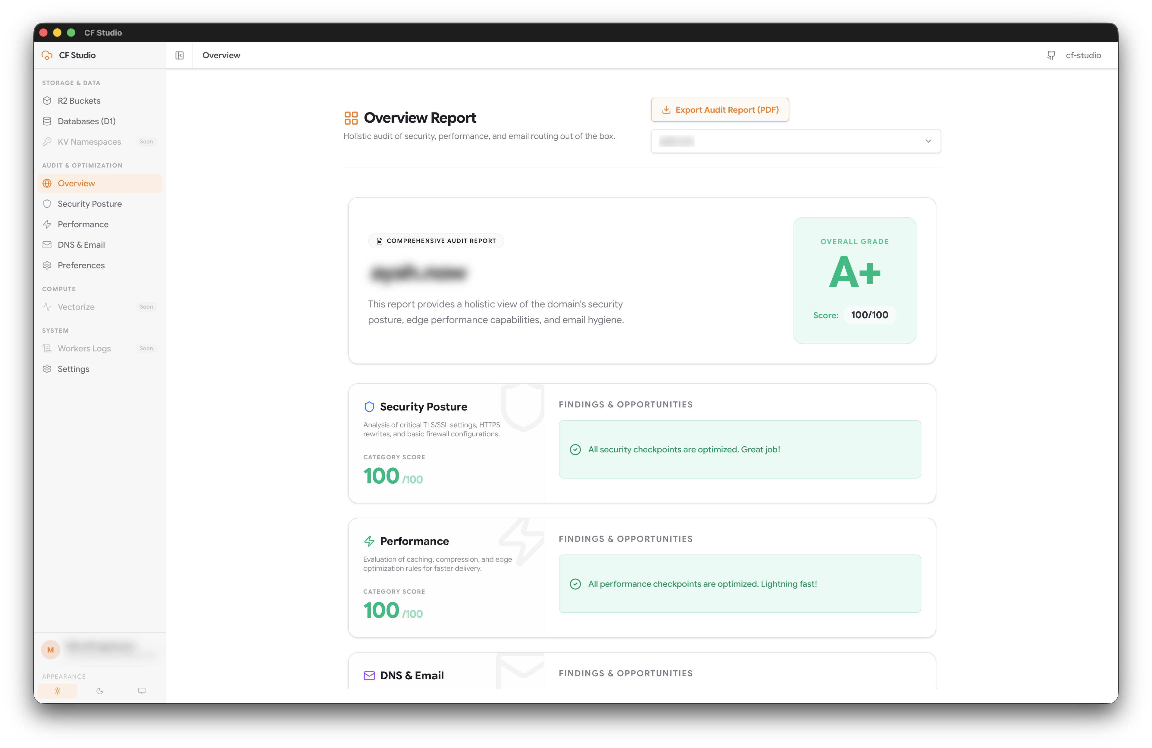CFDesk audit overview screen